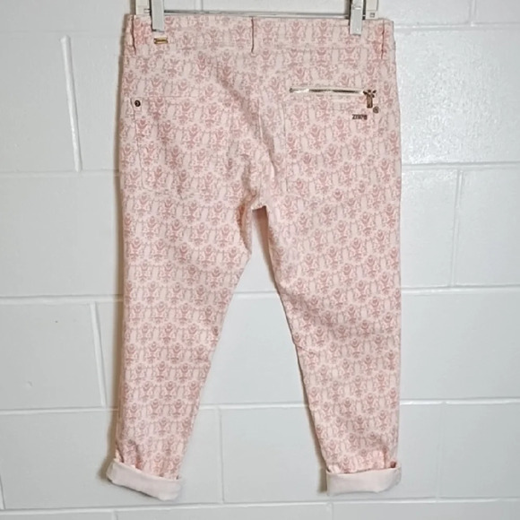 Pink & White Print Cropped Ankle Stretch Jeans Midrise - Picture 2 of 11